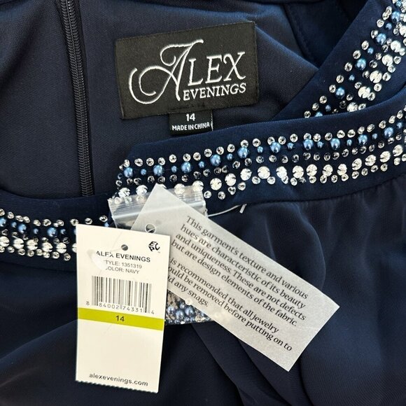 Alex Evenings Cold Shoulder Popover Jersey Chiffon Gown Beaded Neckline NWT 14 - Picture 6 of 6